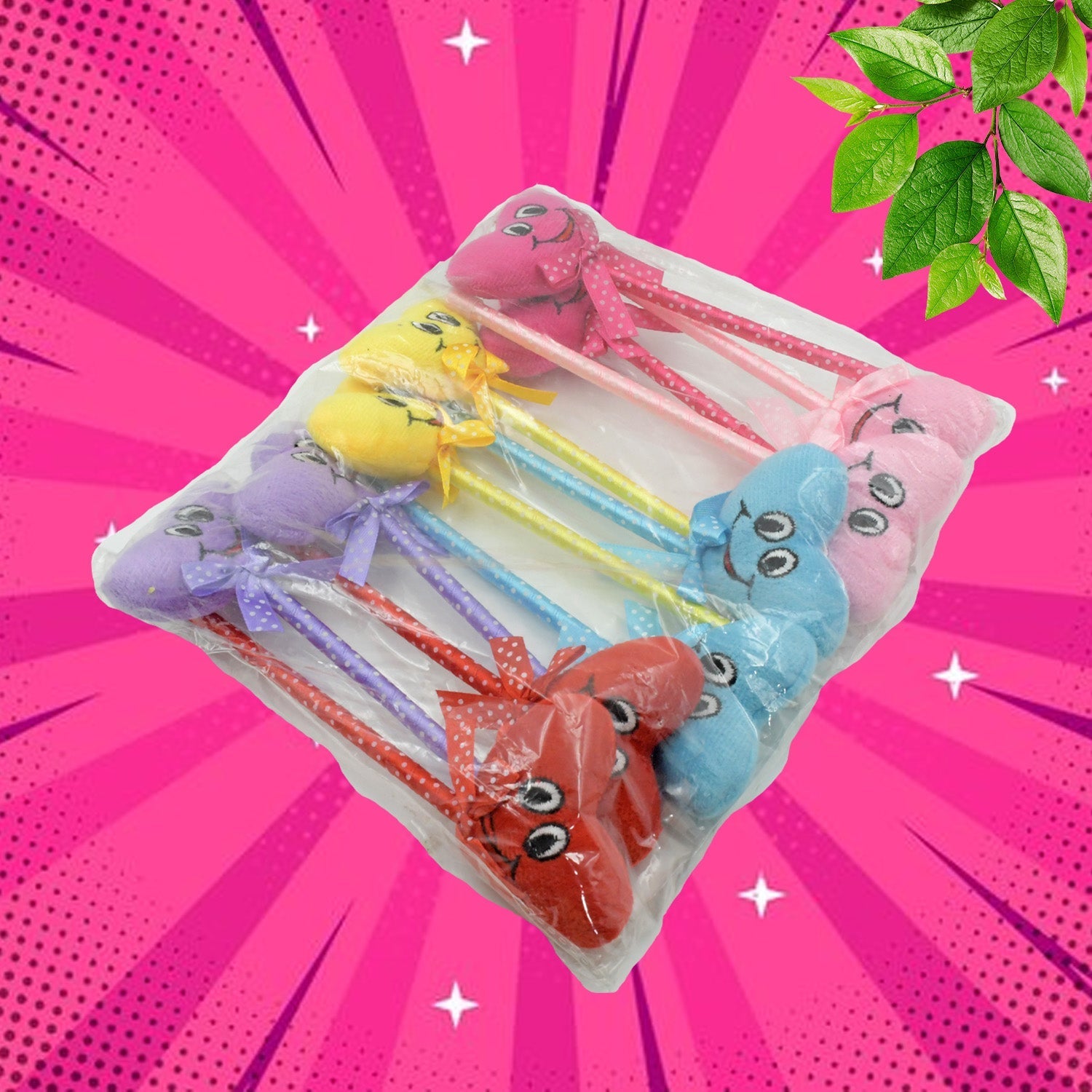 Cute Cartoon Shape & Heart Design Facy Writting Pen Attached Rattle | Ball Pen Smooth Writing For Wedding , Events & Multiuse Pen Best Pen l Use for Kids (12 Pcs Set Mix Design & Color) Variety Bazaar