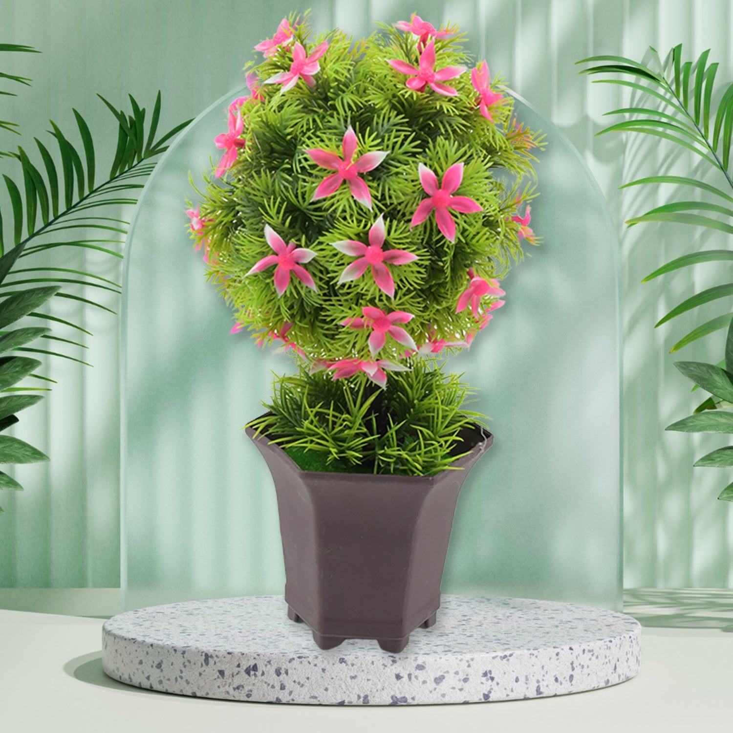 Wild Artificial Flower Plant with Cute Pot – Home Office Tabletop Decor, Indoor Balcony Decoration (1 Pc) Variety Bazaar