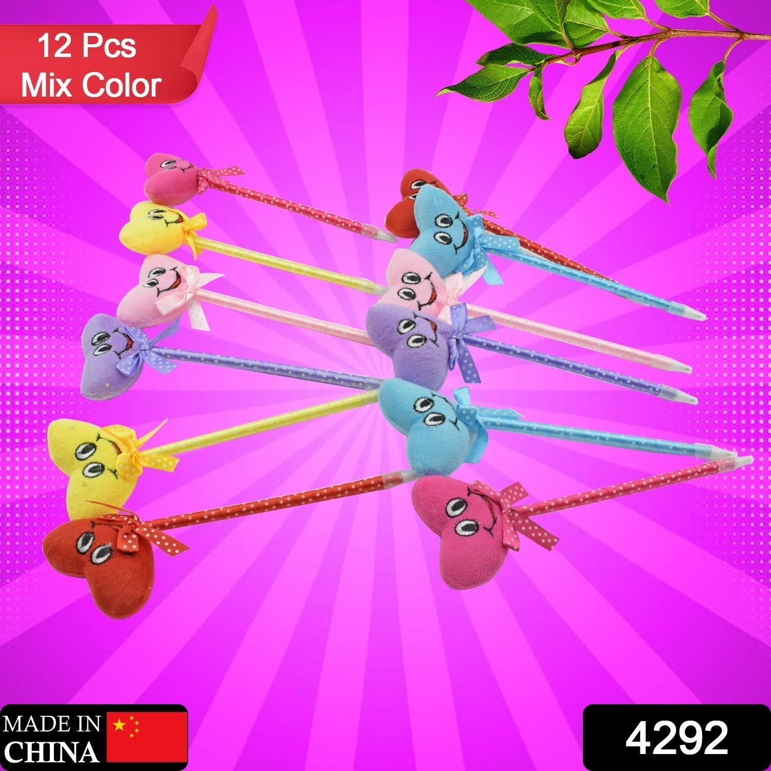 Cute Cartoon Shape & Heart Design Facy Writting Pen Attached Rattle | Ball Pen Smooth Writing For Wedding , Events & Multiuse Pen Best Pen l Use for Kids (12 Pcs Set Mix Design & Color) Variety Bazaar