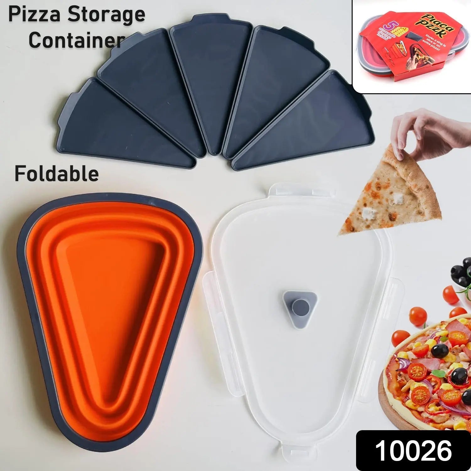 10026 Reusable Pizza Storage Containers with 5 Microwavable Serving Trays, Silicone Container Expandable & Adjustable for Packing Pizza at home / outdoor - varietybazaar.co.in