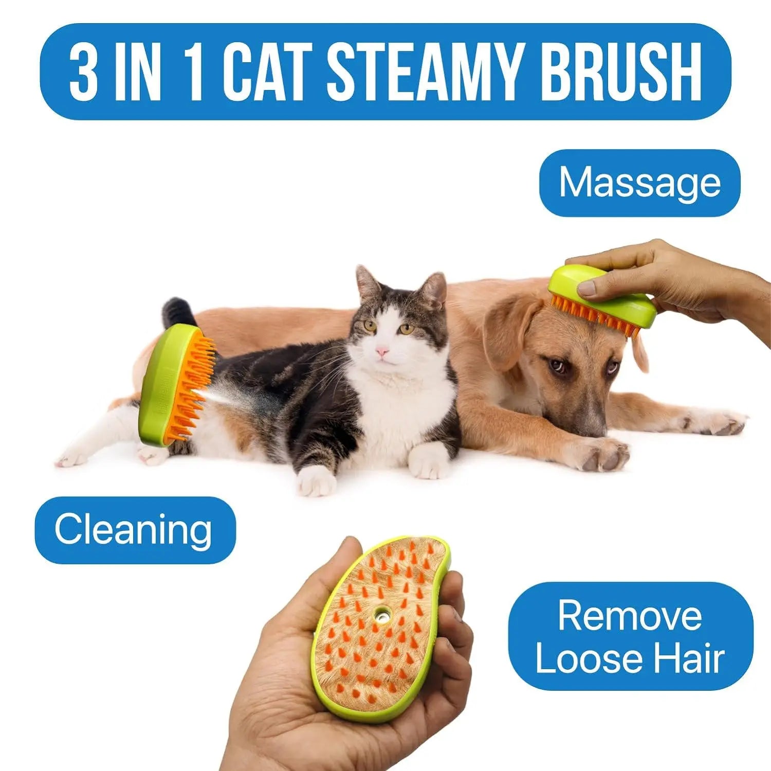 3-in-1 Cat Steamy Brush – Self-Cleaning Pet Grooming & Hair Removal Comb Variety Bazaar