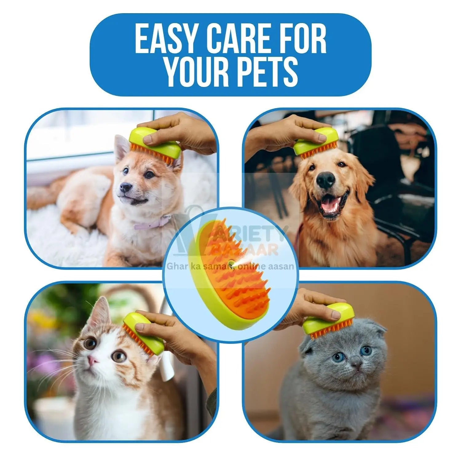 3-in-1 Cat Steamy Brush – Self-Cleaning Pet Grooming & Hair Removal Comb Variety Bazaar