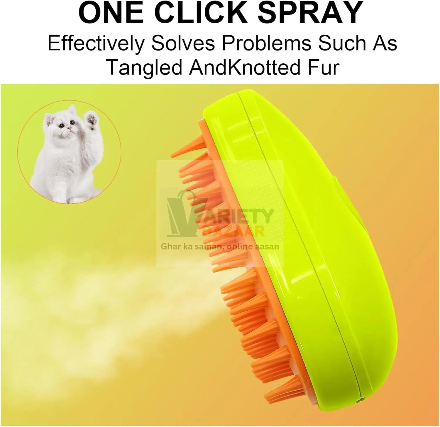 3-in-1 Cat Steamy Brush – Self-Cleaning Pet Grooming & Hair Removal Comb Variety Bazaar