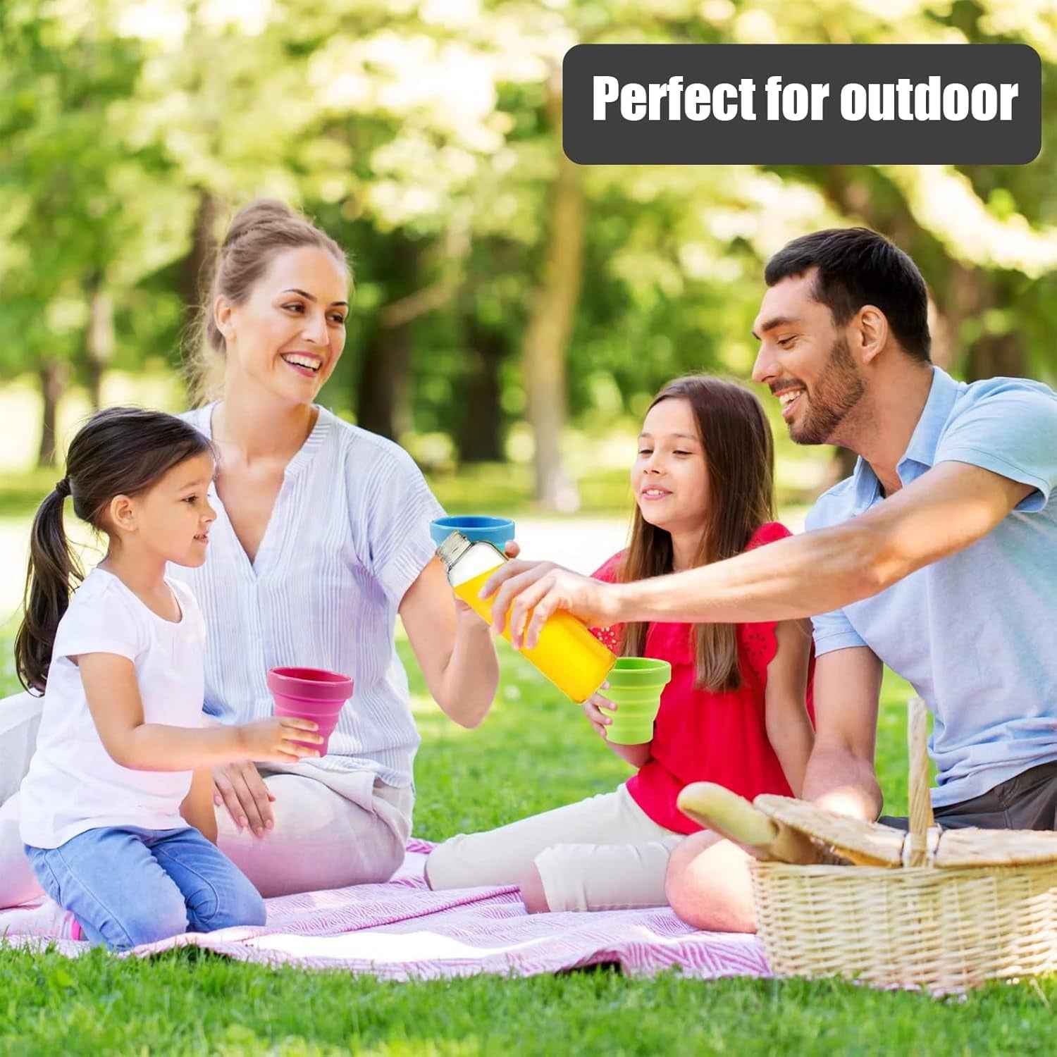 Round Silicone Foldable Glass Cup Foldable Travel Mug With Lid (1 Pc)