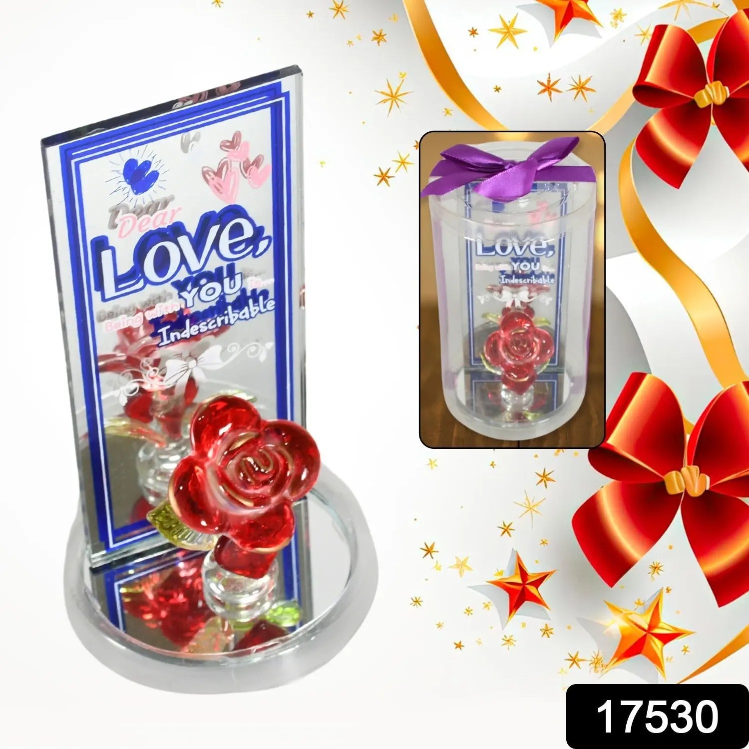 17530 Lovely Rose Gift Showpiece, Love showpiece Valentine's Day Gift, Cute Anniversary, Wedding, Birthday, Boyfriend, Husband Romantic Unique Gift Set, Home Decoration Gift Set (1 Pc) - varietybazaar.co.in