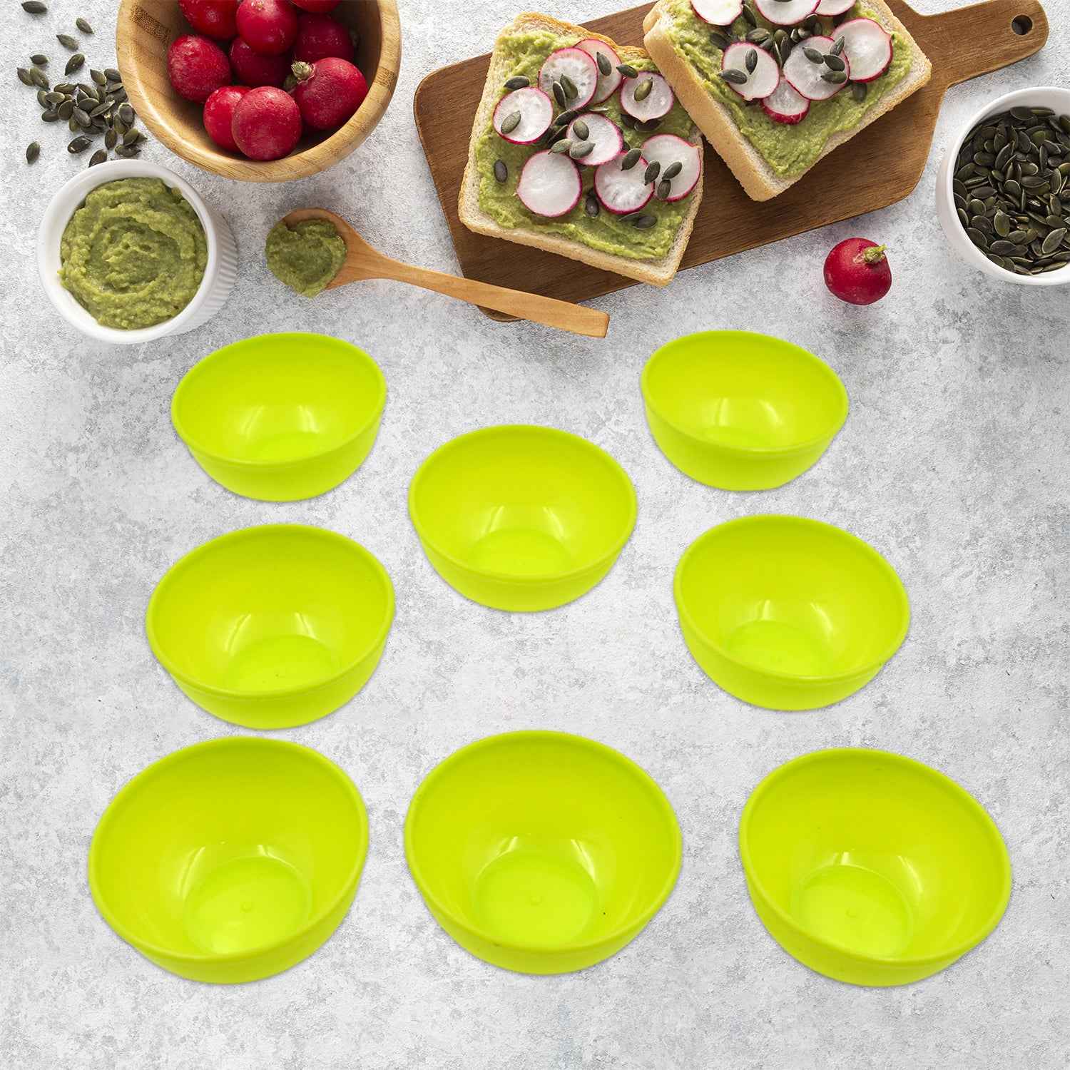 5557 Multipurpose Small Round Plastic Bowl Katori Microwave Safe Reusable Lightweight Bowl Dishwasher Safe Chutney Bowl (8 Pcs Set)