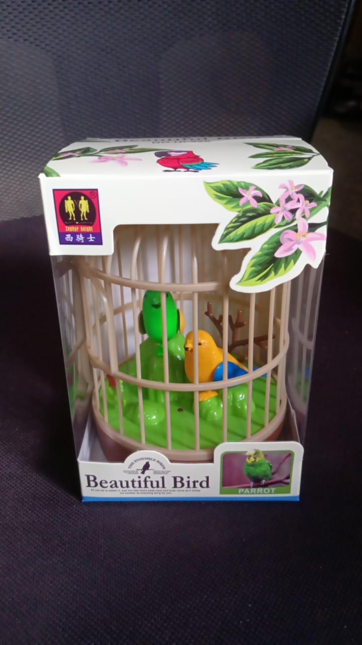 Sound Activated Chirping Bird in Hanging Cage, Beautiful Pinjra Bird Toy (1 Pc / Battery Not Operated) Variety Bazaar