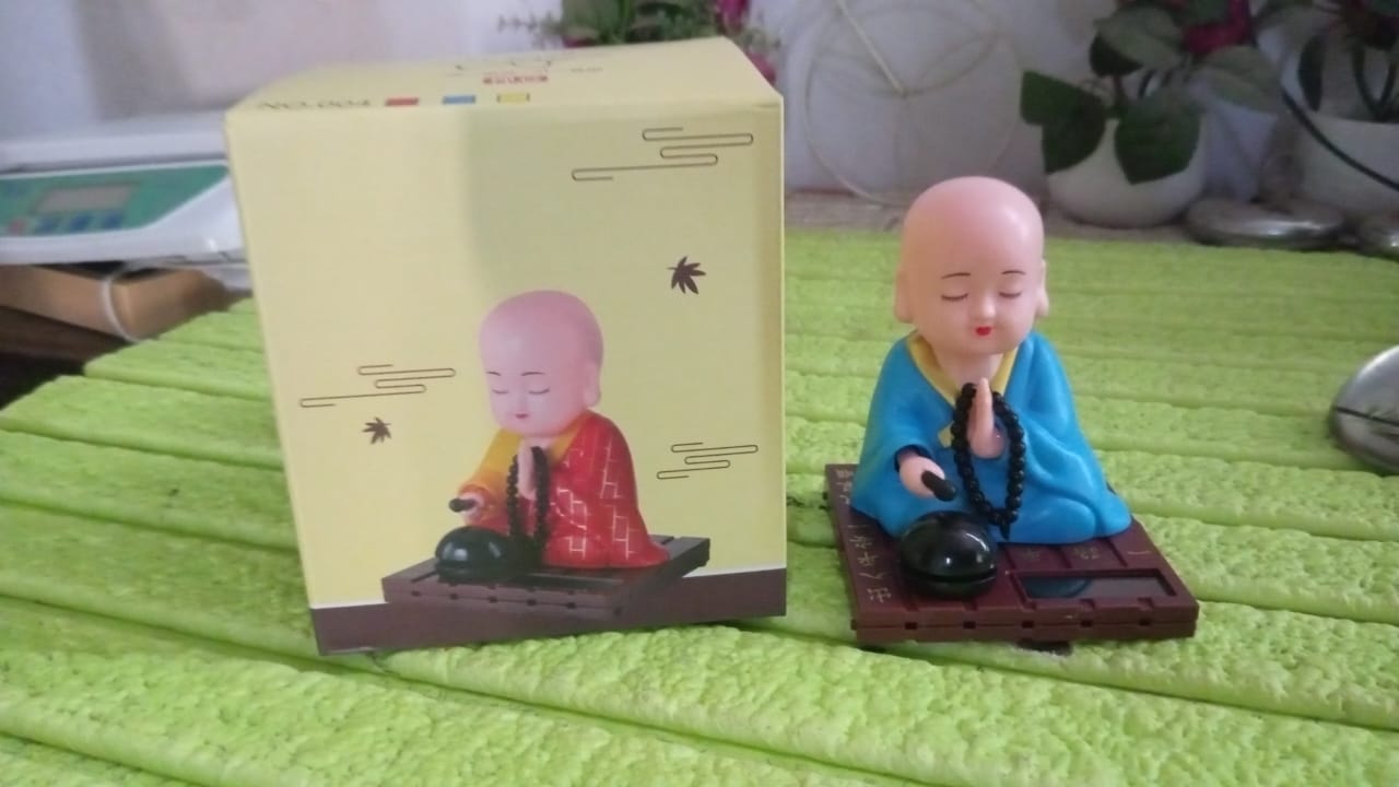 Solar Powered Sitting Buddha Statue, Moving Head and Hand (1 Pc / Medium) Variety Bazaar