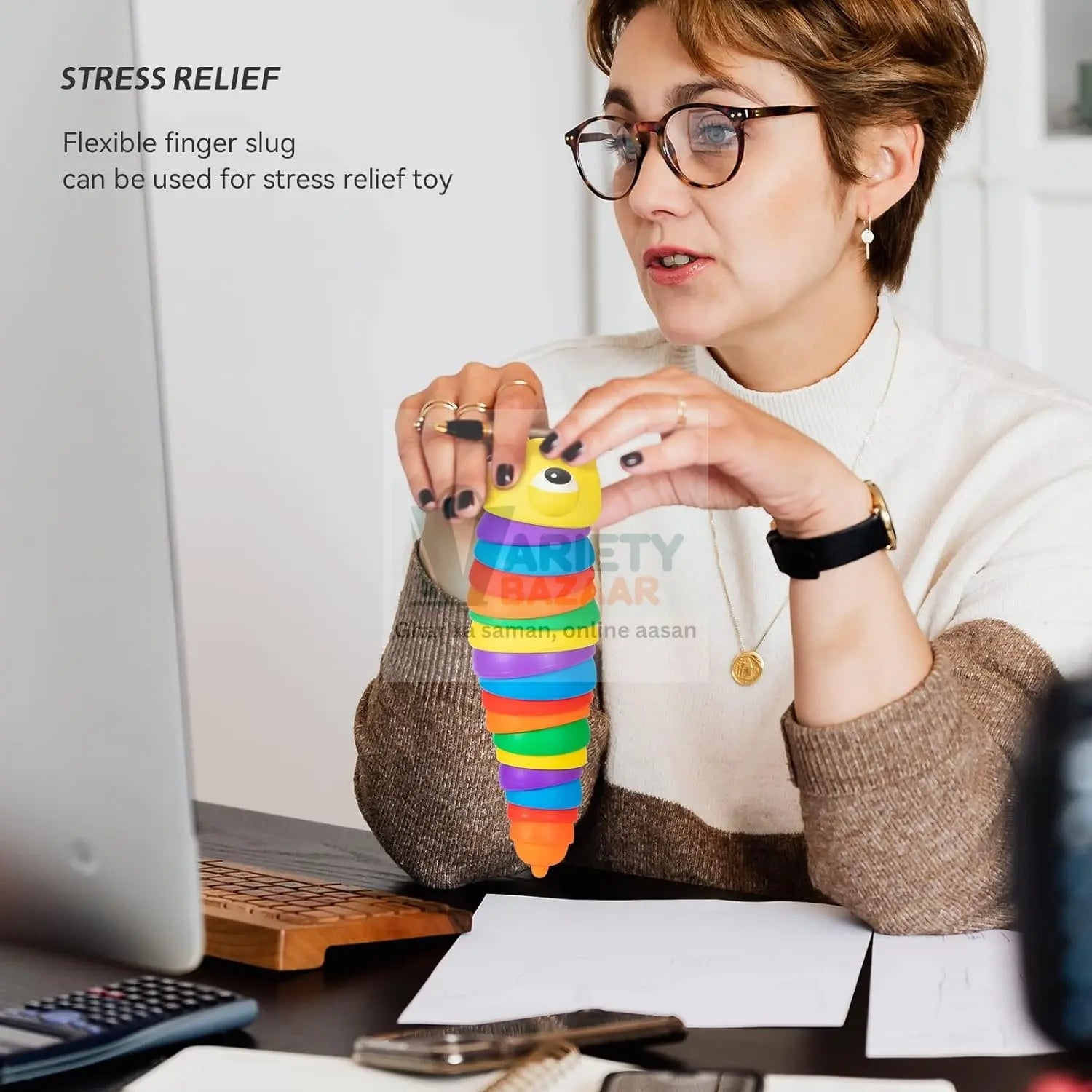 3D Rainbow Color Plastic Slug Fidget Toys, Stress Relieving Toy, Sensory Slug Toy for Boys and Girls, Finger slug Toy, for Autistic, Caterpillar Fidget Toys Stress Relief Gifts for Toddlers Kids Adults (1 Pc) travel sahayak