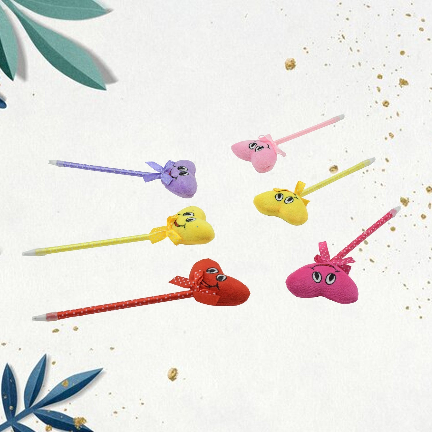 Cute Cartoon Shape & Heart Design Facy Writting Pen Attached Rattle | Ball Pen Smooth Writing For Wedding , Events & Multiuse Pen Best Pen l Use for Kids (12 Pcs Set Mix Design & Color) Variety Bazaar