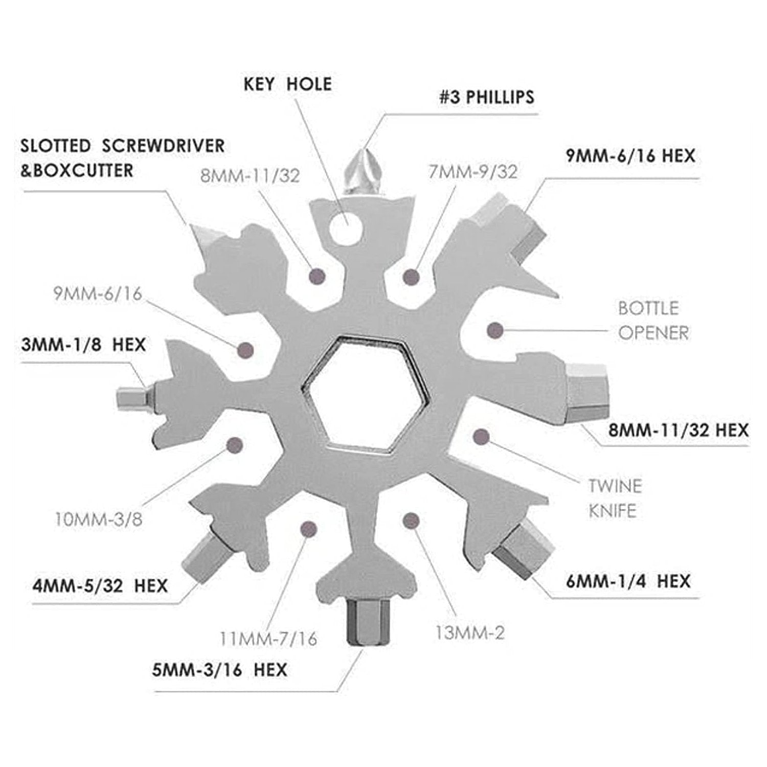 Durable & Portable 18 in 1 Snowflake Multi-Tool, Snowflake Bottle Opener Flat Phillips Screwdriver Kit Wrench Variety Bazaar