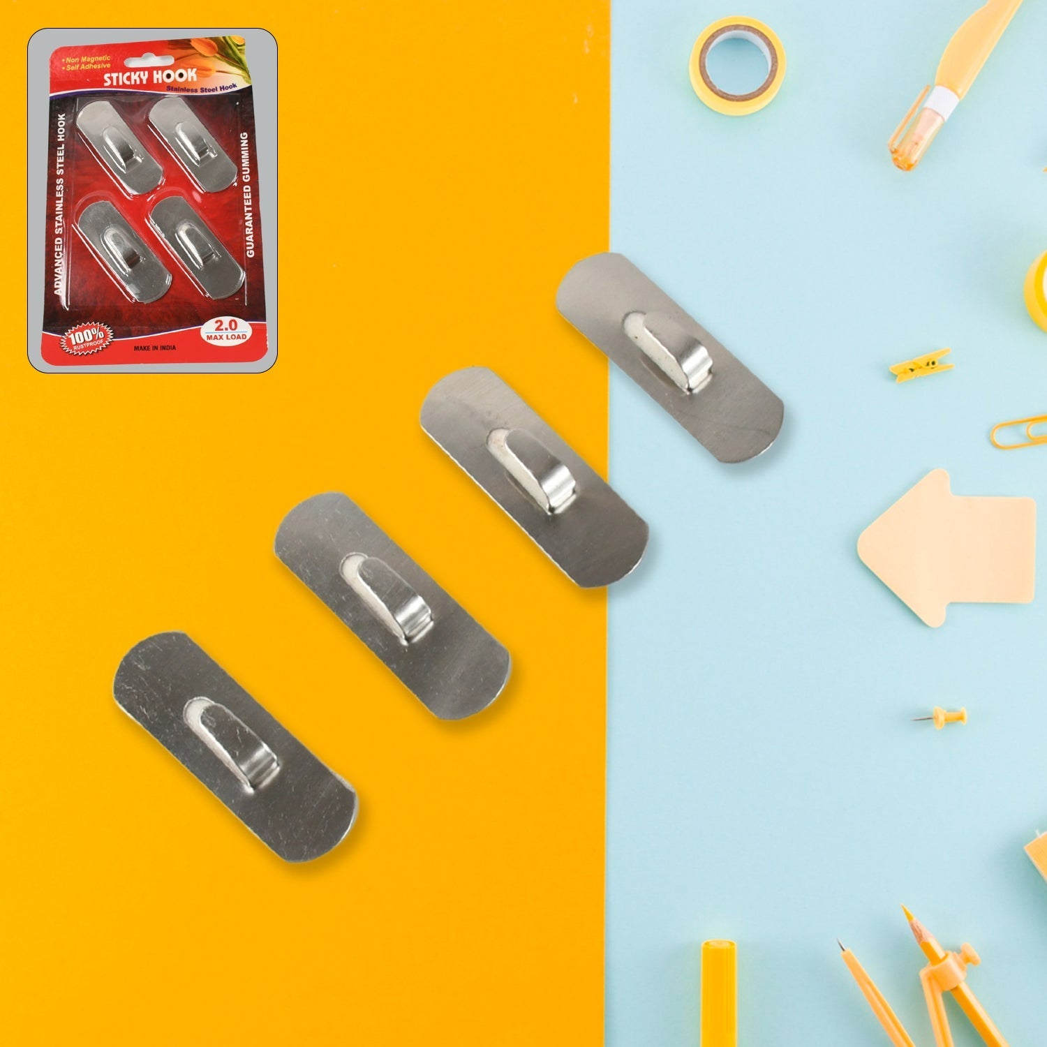 Self- Adhesive Hooks, Heavy Duty Wall Hooks Hangers Stainless Steel Waterproof Sticky Hooks for Hanging Robe Coat Towel Kitchen Bathroom and. Variety Bazaar