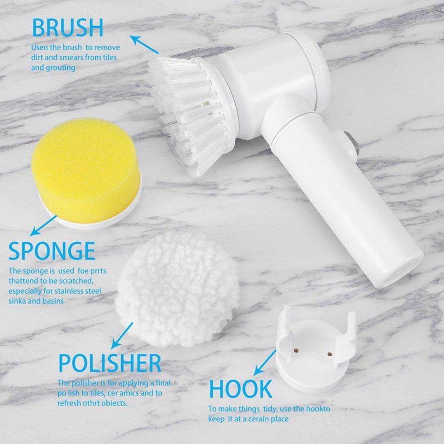 5in1 Home Kitchen Electric Cleaning Brush, Electric Spin Scrubber Variety Bazaar