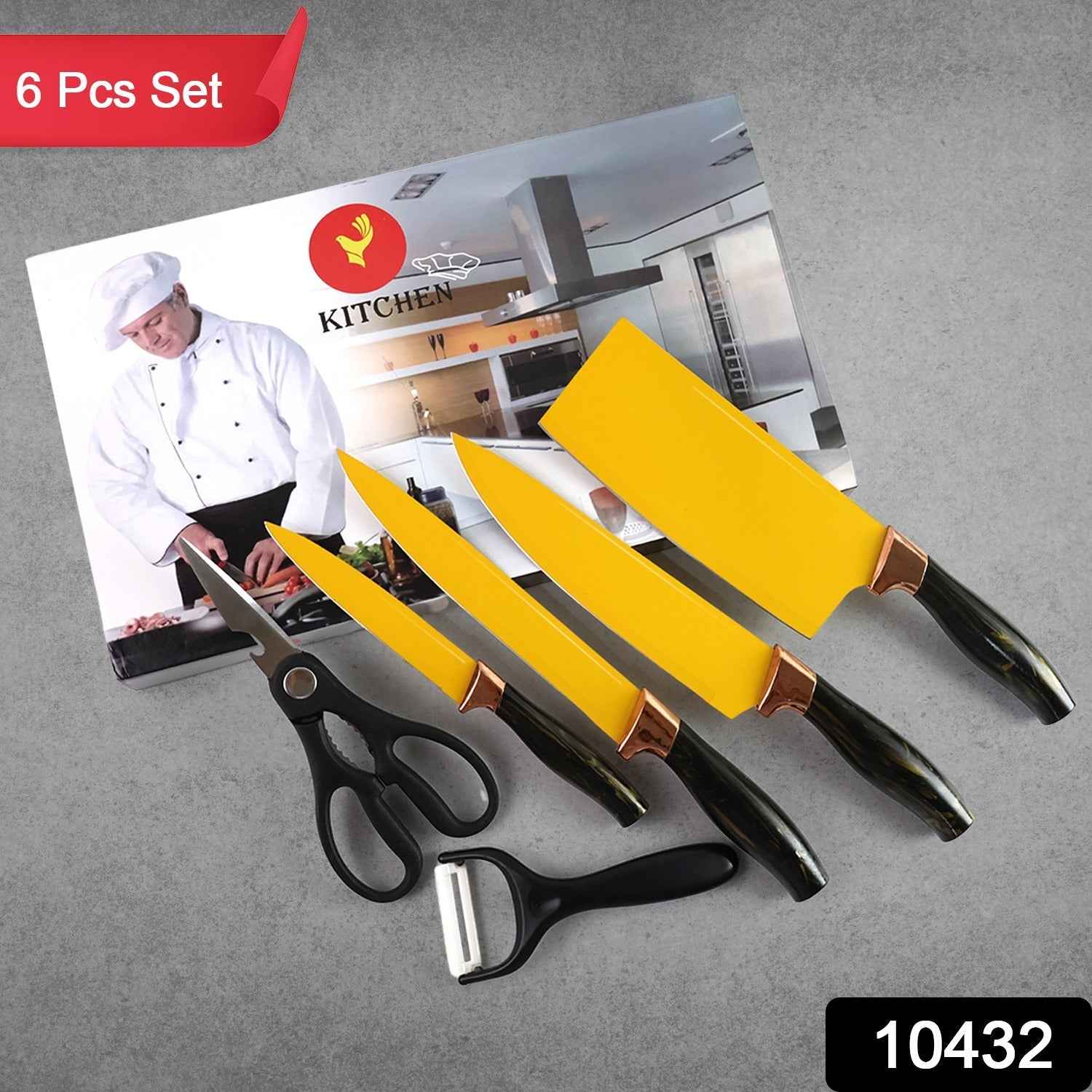 6 Pcs Professional Kitchen Knife Set with Chef Knives, Cleaver, Peeler & Scissors