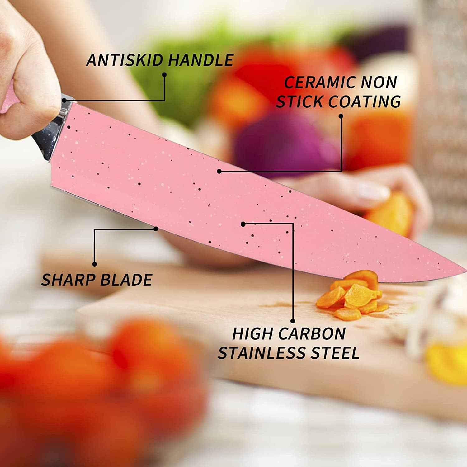 Stainless Steel Non Stick Ceramic Coating 6 Pcs Chef Kitchen Knife Set With Scissor Peeler