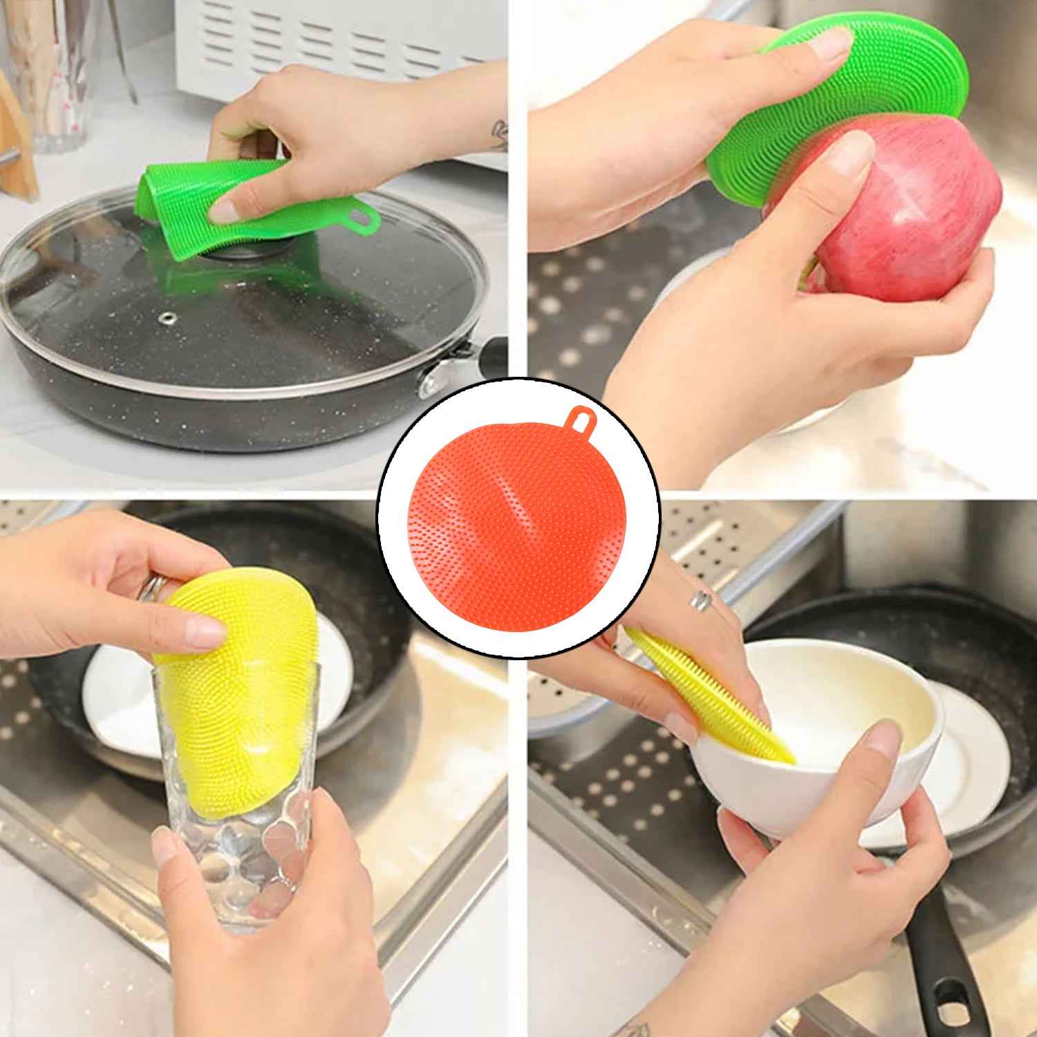 Red Silicone Dish Scrubber Sponge Mildew Free Non Stick Heat Resistant