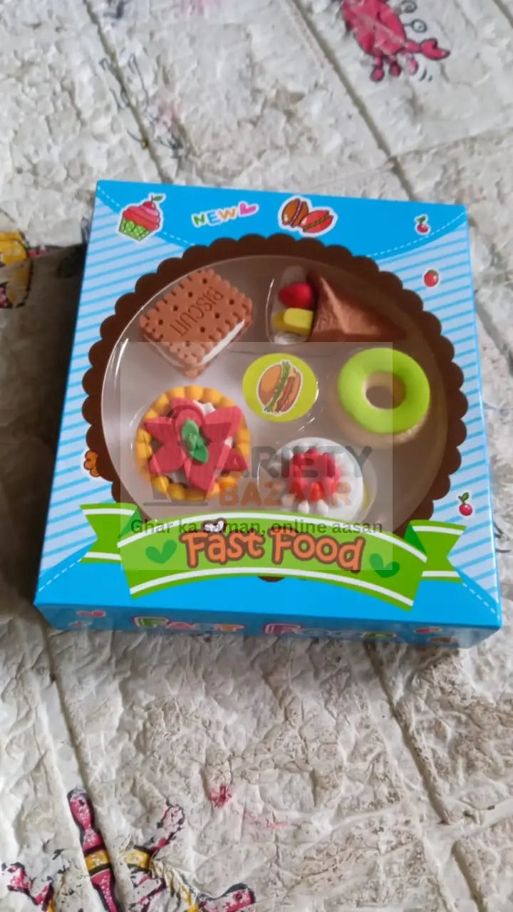 4171 3D Fast Food Fancy & Stylish Colorful Erasers, Mini Eraser Creative Cute Novelty Eraser for Children Different Designs Eraser Set for Return Gift, Birthday Party, School Prize, Fast Food Set Eraser ( 5 pc Set ) Travel Sahayak
