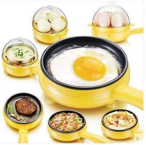 Multi functional Electric 2 in 1 Egg Frying Pan with Egg Boiler Machine Measuring Cup with Handle Variety Bazaar