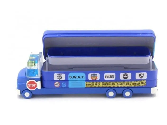 4568 Double Decker Magic Truck Compass Multi Level Metal Truck Compass Pencil Case with Movable Wheels & Sharpener (Mix Design) - varietybazaar.co.in