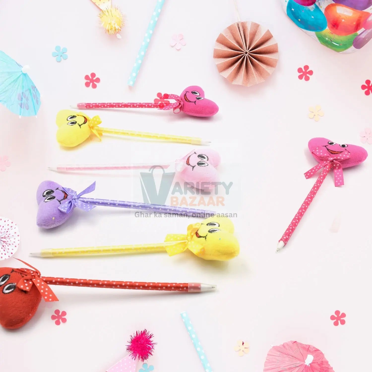 4292 Cute Cartoon Shape & Heart Design Facy Writting Pen Attached Rattle | Ball Pen Smooth Writing For Wedding , Events & Multiuse Pen Best Pen l Use for Kids (12 Pcs Set Mix Design & Color) Travel Sahayak