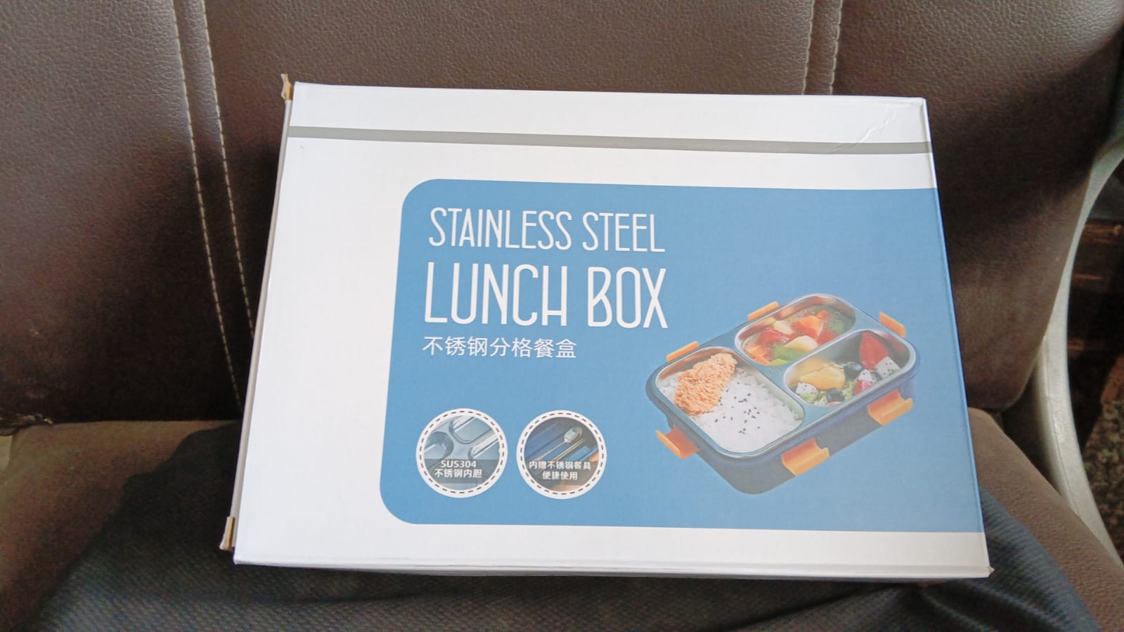 3 Compartment Transparent Stainless Steel Lunch Box with a Spoon and a Pair of Chopsticks (1 Set) Variety Bazaar