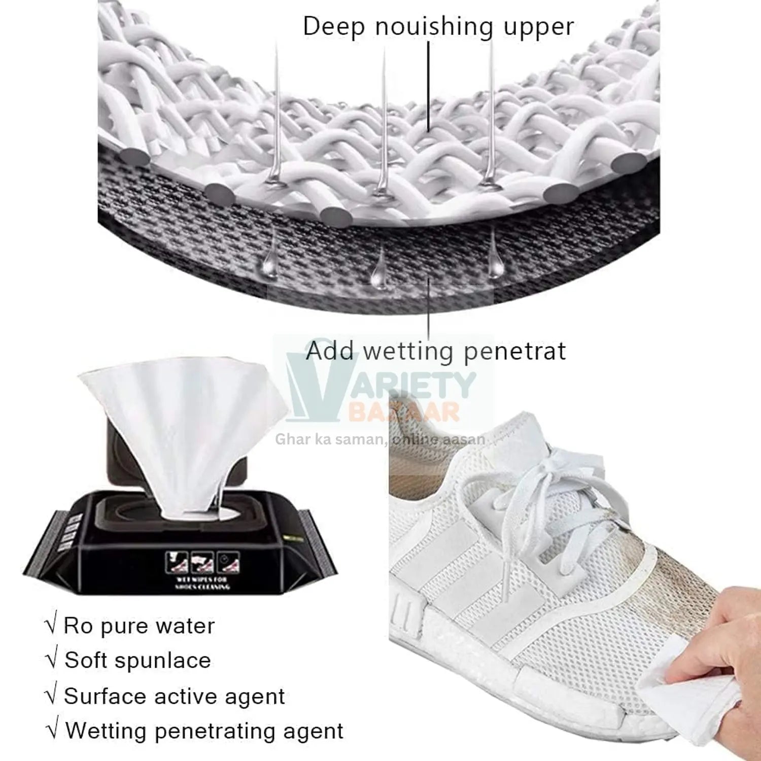 4367 Shoe Cleaning Wet Wipes Fast Scrubbing Shoes Cleaning Tissue, Sneakers Non-Woven Detergent Quick Wipes Disposable Travel Portable Removes Dirt, Stains (1 Set 80 Pcs) Travel Sahayak