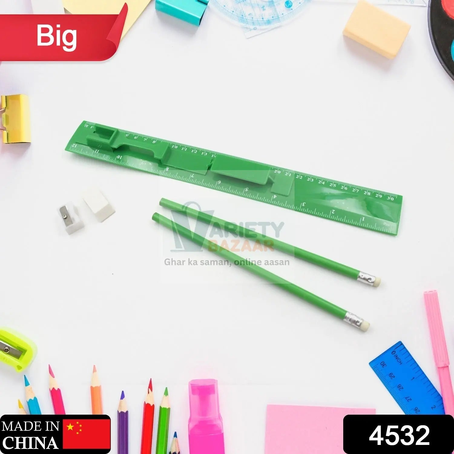 4532 School / Office Set (ruler / 2 pencils / eraser / sharpener) Stationary Set 5 Items Educational Item for School Going Kids, Stationary Set for Girls Boys/Stationary for School/Gift Pack for Girls Kids/Birthday Gift Kids (5 Pc Set ) Travel Sahayak