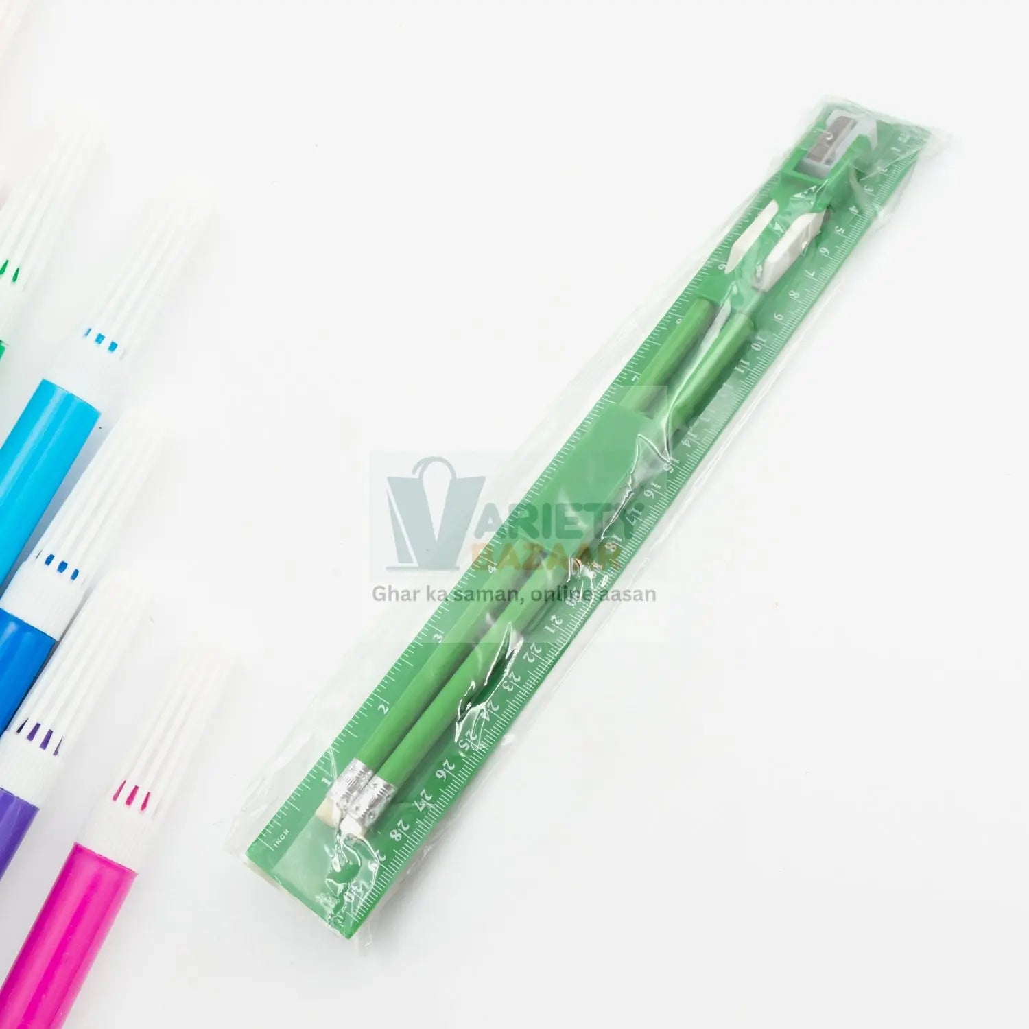 4532 School / Office Set (ruler / 2 pencils / eraser / sharpener) Stationary Set 5 Items Educational Item for School Going Kids, Stationary Set for Girls Boys/Stationary for School/Gift Pack for Girls Kids/Birthday Gift Kids (5 Pc Set ) Travel Sahayak