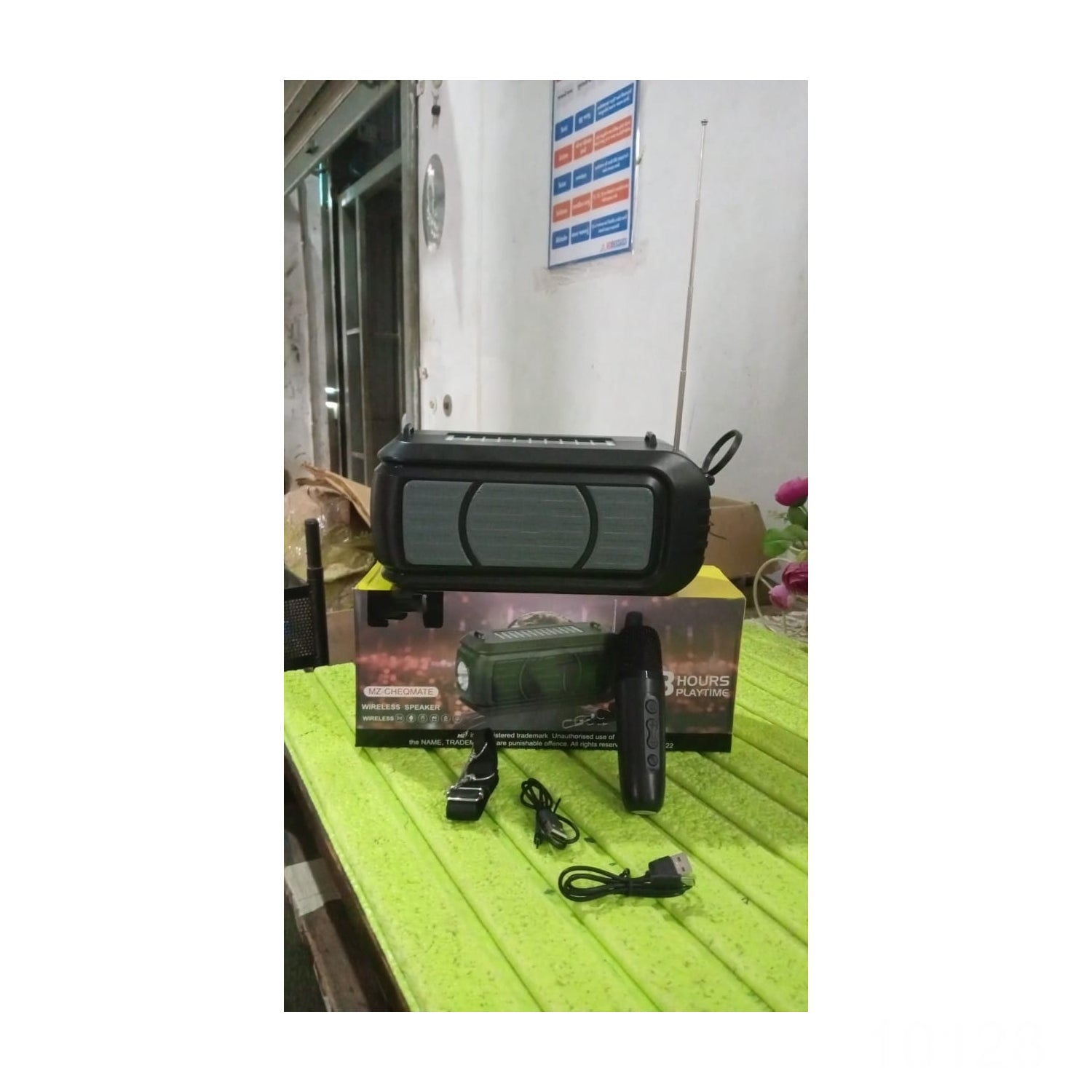 Wireless Bluetooth Speaker 5W High Bass with Wireless Mic / Microphone, LED Torch, Solar Charging, Support USB & Adjustable Strap (1 Set) Variety Bazaar