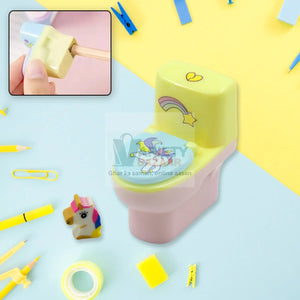 4556 Toilet Pencil Sharpener Plastic Pencil Sharpener Novelty Pencil Sharpener, Cute Cartoon, Stationery Gift, Small Toilet Shaped Sharpener with Eraser Wheel for School Kids (2 Pc Set) Travel Sahayak