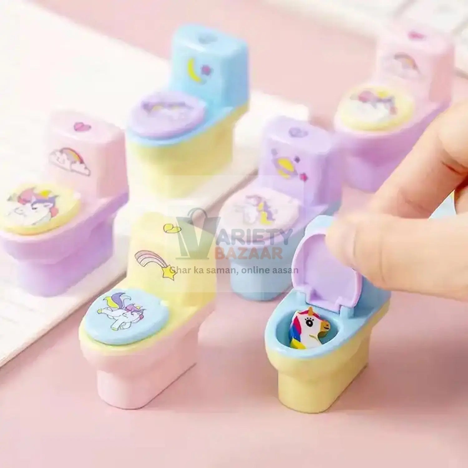 4556 Toilet Pencil Sharpener Plastic Pencil Sharpener Novelty Pencil Sharpener, Cute Cartoon, Stationery Gift, Small Toilet Shaped Sharpener with Eraser Wheel for School Kids (2 Pc Set) Travel Sahayak