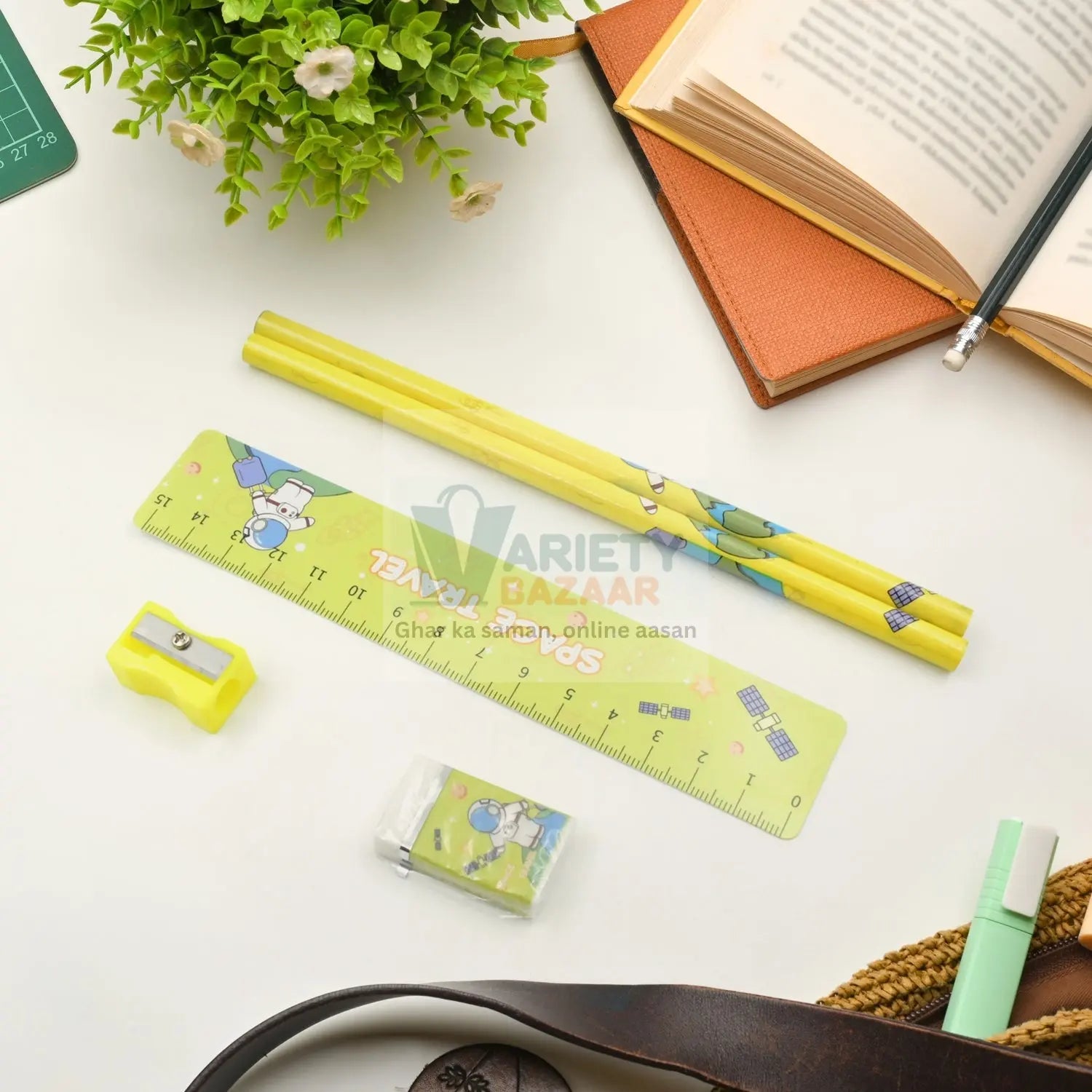 4560 Wooden Pencil Set, Stationary Set 5 in 1 Items Educational Item for School Going Kids, Stationary Set for Girls Boys/Stationary for School/Gift Pack for Girls Kids/Birthday Gift Kids (5 Pc Set Travel Sahayak