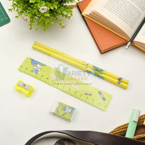 4560 Wooden Pencil Set, Stationary Set 5 in 1 Items Educational Item for School Going Kids, Stationary Set for Girls Boys/Stationary for School/Gift Pack for Girls Kids/Birthday Gift Kids (5 Pc Set Travel Sahayak