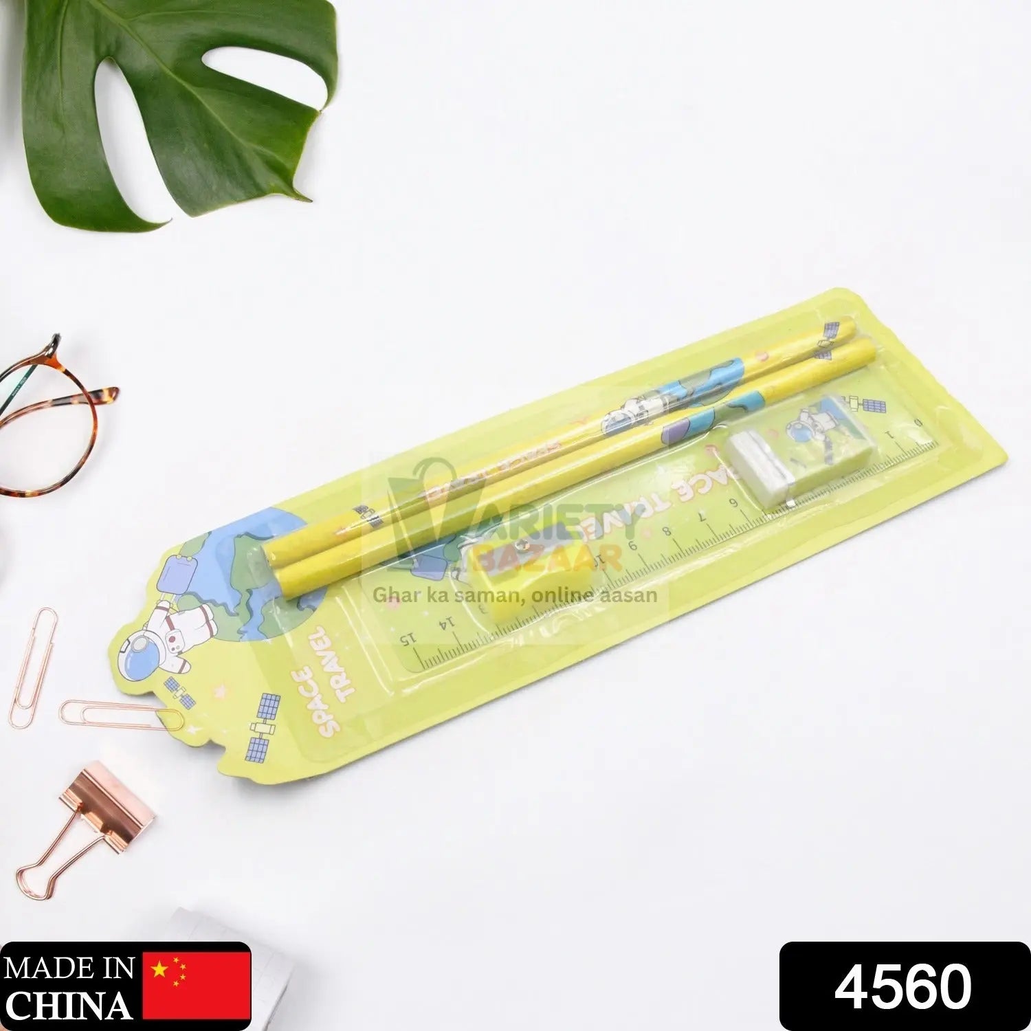 4560 Wooden Pencil Set, Stationary Set 5 in 1 Items Educational Item for School Going Kids, Stationary Set for Girls Boys/Stationary for School/Gift Pack for Girls Kids/Birthday Gift Kids (5 Pc Set Travel Sahayak