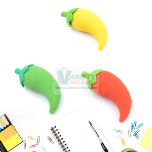 4626 3D Fancy & Stylish Colorful Chili Shape Erasers, Mini Eraser Creative Cute Novelty Eraser for Children Eraser Set for Return Gift, Birthday Party, School Prize, (3 pc Set) Travel Sahayak