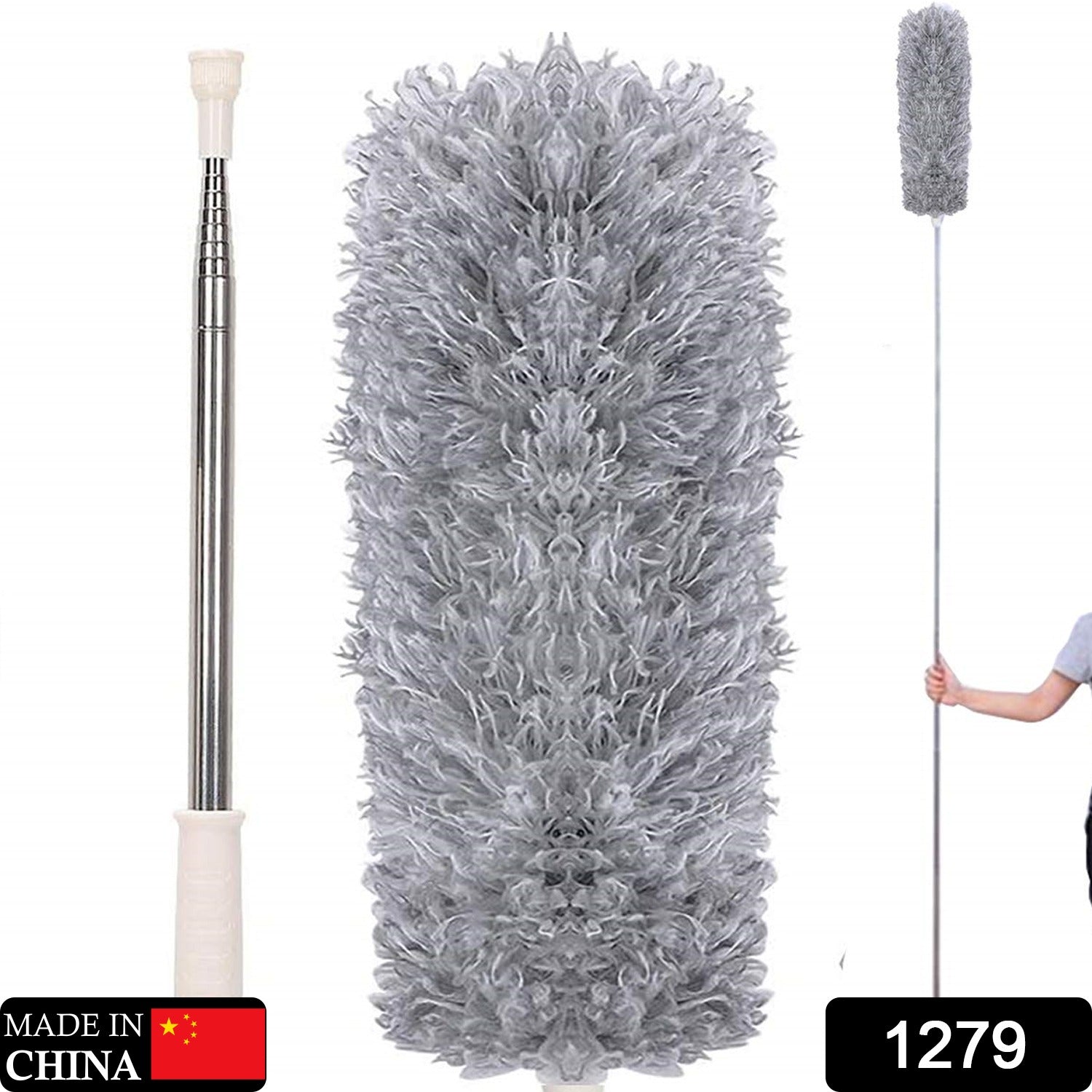 1279 Microfiber Dusters for Cleaning, Telescoping Feather Duster with 100 inches Extendable Handle Pole, Dusting Cleaning Tools for Cleaning High Ceiling, Ceiling Fan, Blinds, Cobwebs, Furniture, Cars Travel Sahayak