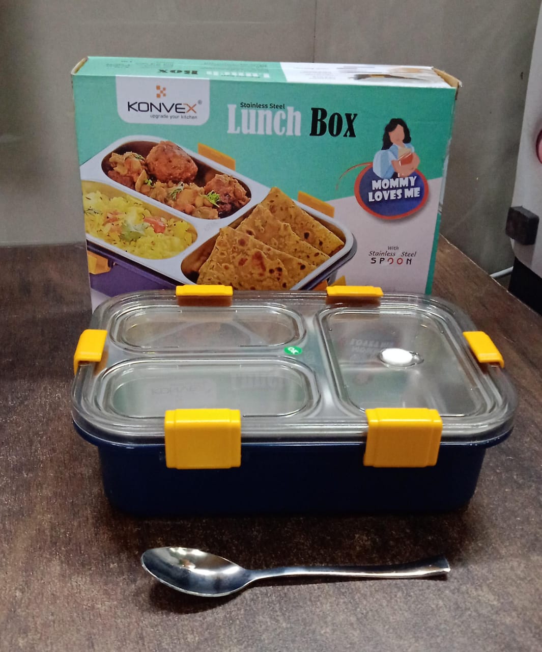 3 Compartment Transparent Stainless Steel Lunch Box for Kids Variety Bazaar