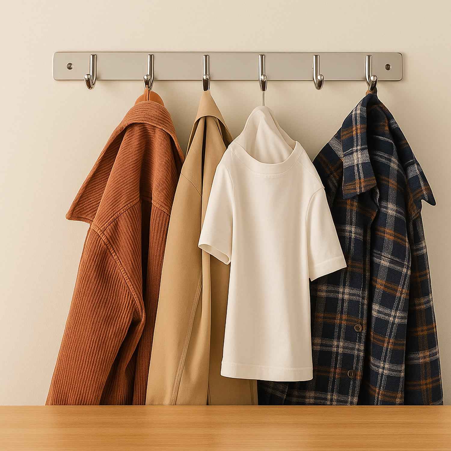 Stainless Steel Wall Mounted Coat 6 Hook Rack (32x3 1pc)