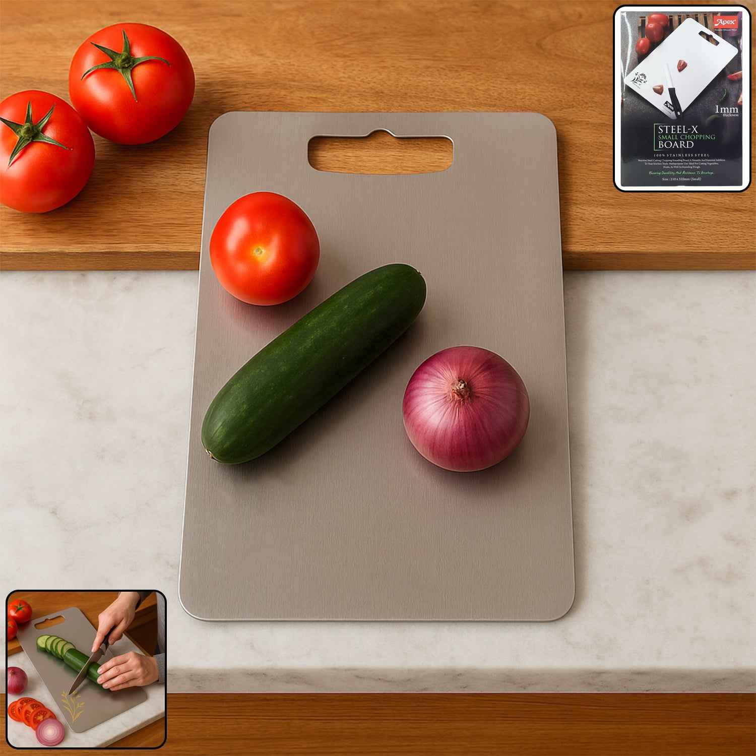 Apex Stainless Steel Multipurpose Small Chopping Cutting Board (210x320mm 1 Pc)