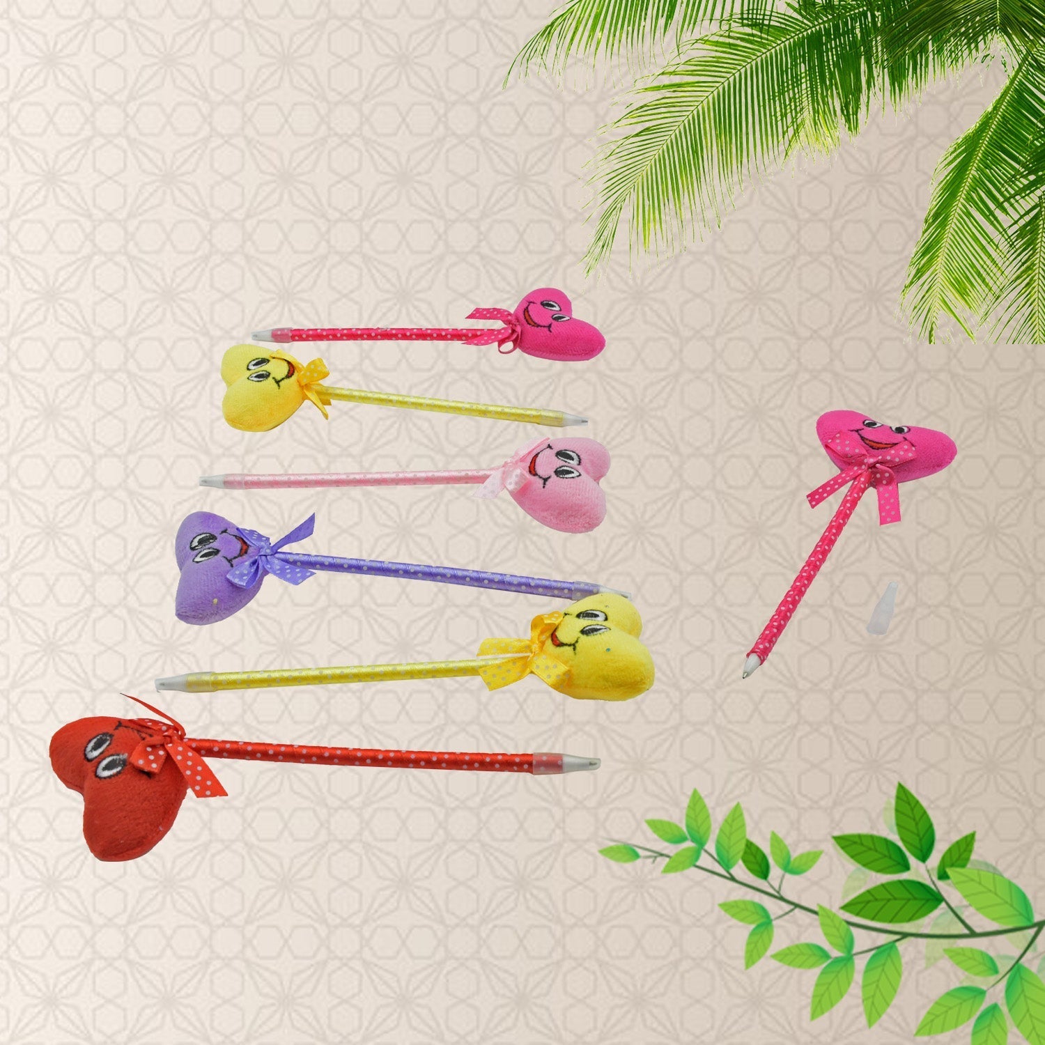 Cute Cartoon Shape & Heart Design Facy Writting Pen Attached Rattle | Ball Pen Smooth Writing For Wedding , Events & Multiuse Pen Best Pen l Use for Kids (12 Pcs Set Mix Design & Color) Variety Bazaar