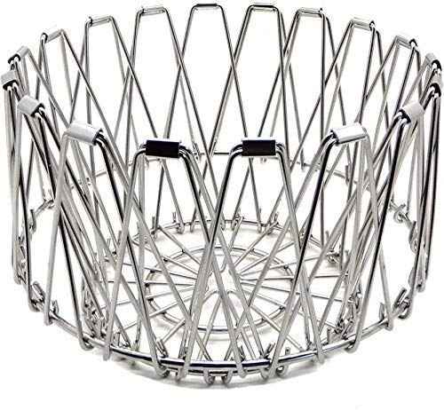 Multipurpose Fruit Basket Stainless Steel Wire Bowl Foldable Basket for Vegetable / Fruits / Dining