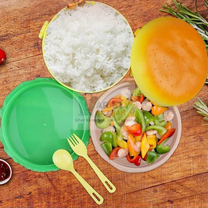 5313 Burger Shape Lunch Box Plastic Lunch Box Food Container Sets Double Layer Lunchbox 1000ml With 2 Spoon Applicable to Kids and Elementary School Students Travel Sahayak