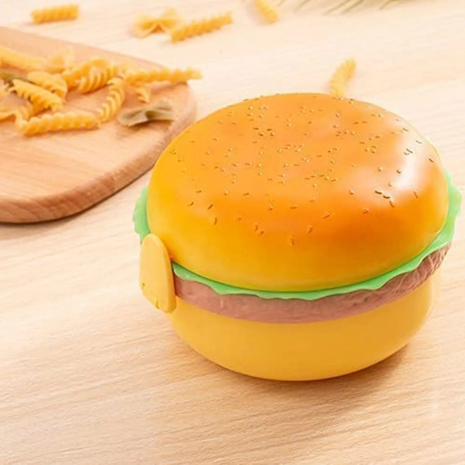 5313 Burger Shape Lunch Box Plastic Lunch Box Food Container Sets Double Layer Lunchbox 1000ml With 2 Spoon Applicable to Kids and Elementary School Students Travel Sahayak