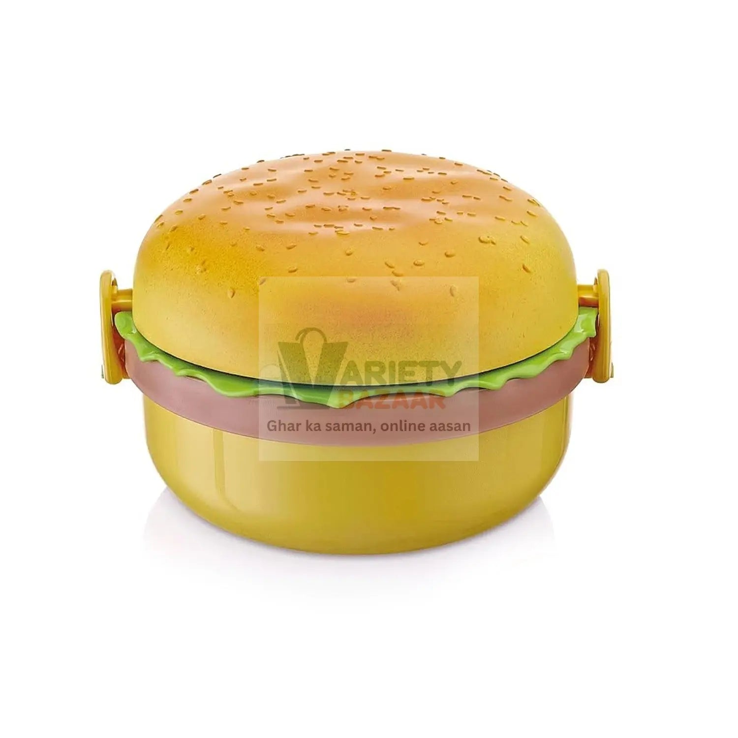 5313 Burger Shape Lunch Box Plastic Lunch Box Food Container Sets Double Layer Lunchbox 1000ml With 2 Spoon Applicable to Kids and Elementary School Students Travel Sahayak
