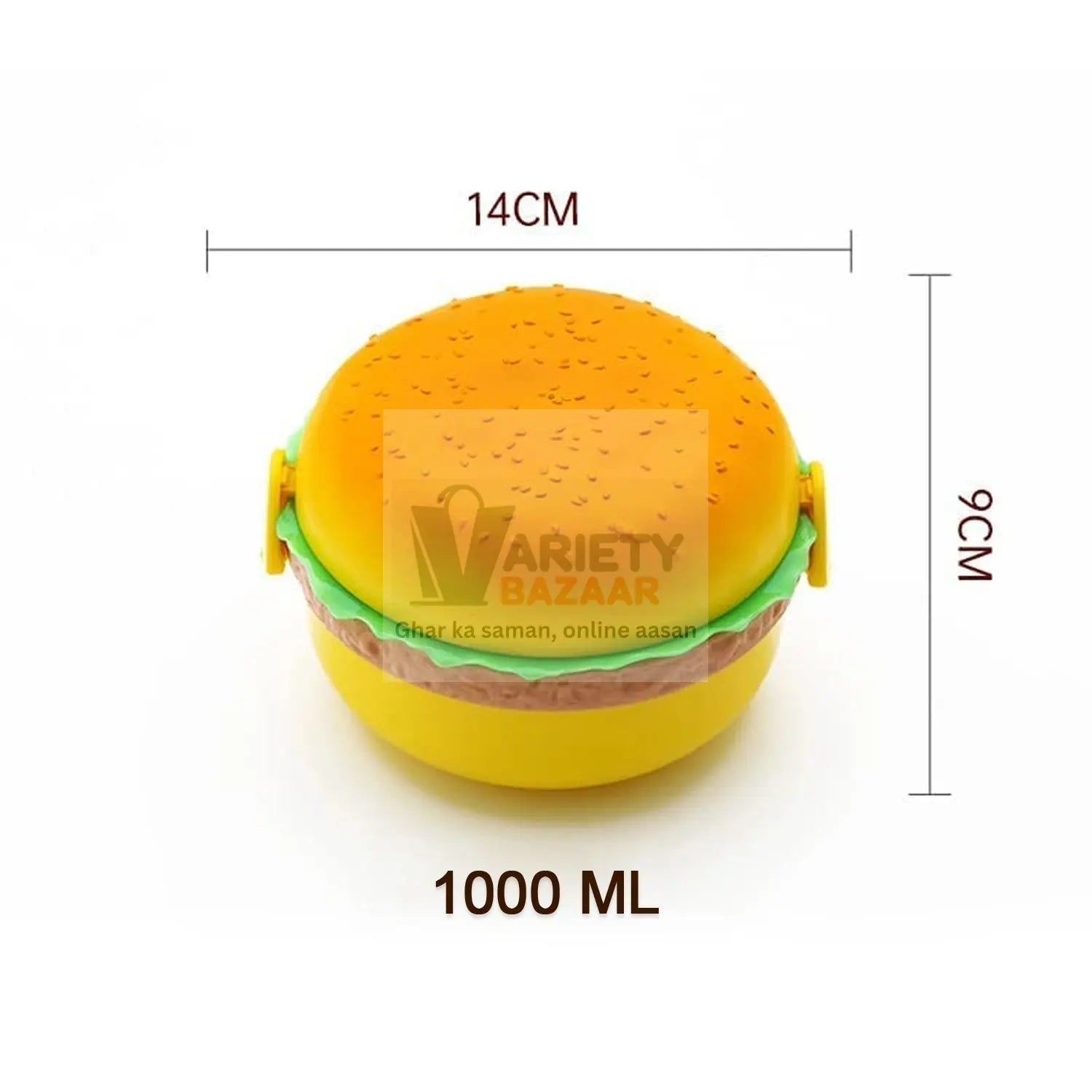 5313 Burger Shape Lunch Box Plastic Lunch Box Food Container Sets Double Layer Lunchbox 1000ml With 2 Spoon Applicable to Kids and Elementary School Students Travel Sahayak