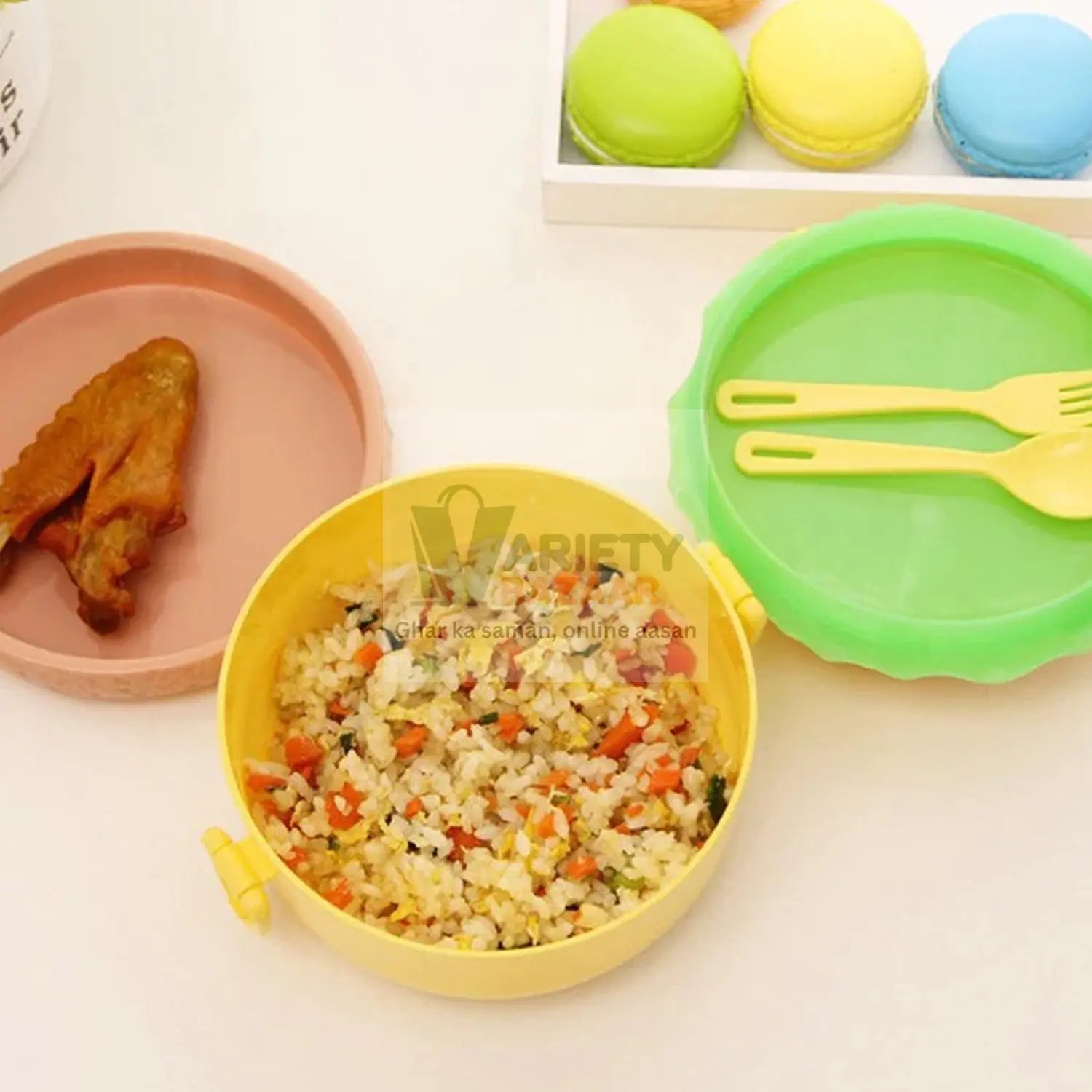 5313 Burger Shape Lunch Box Plastic Lunch Box Food Container Sets Double Layer Lunchbox 1000ml With 2 Spoon Applicable to Kids and Elementary School Students Travel Sahayak