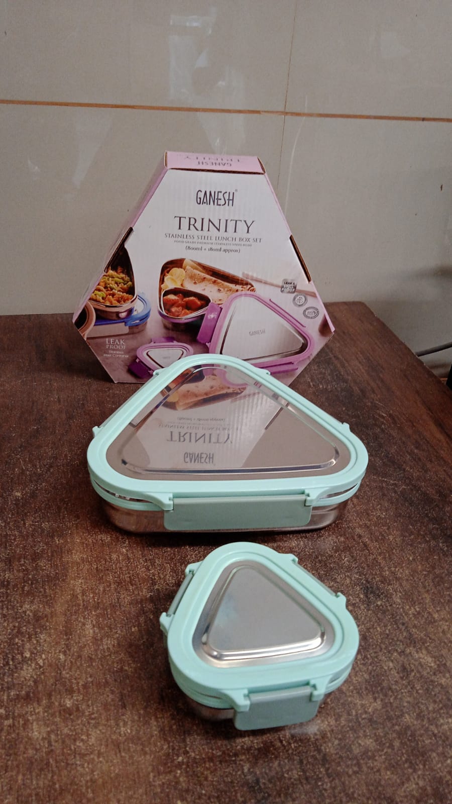Ganesh Trinity 2-Piece Stainless Steel Triangle Lunch Box Set Variety Bazaar