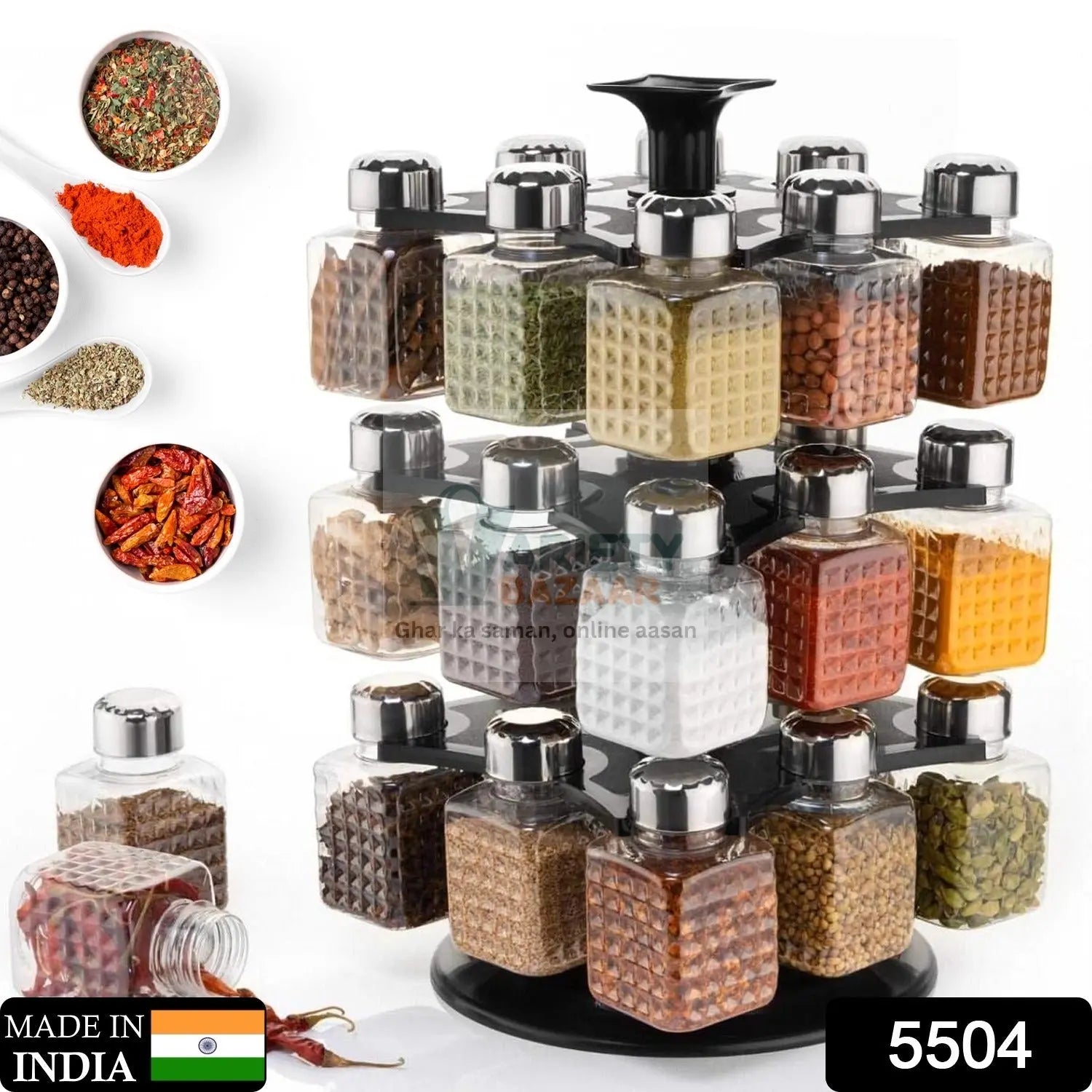 5504 All New Square 24 Bottle Design 360 Degree Revolving Spice Rack Container Condiment, Pieces Set, Square Small Container Travel Sahayak