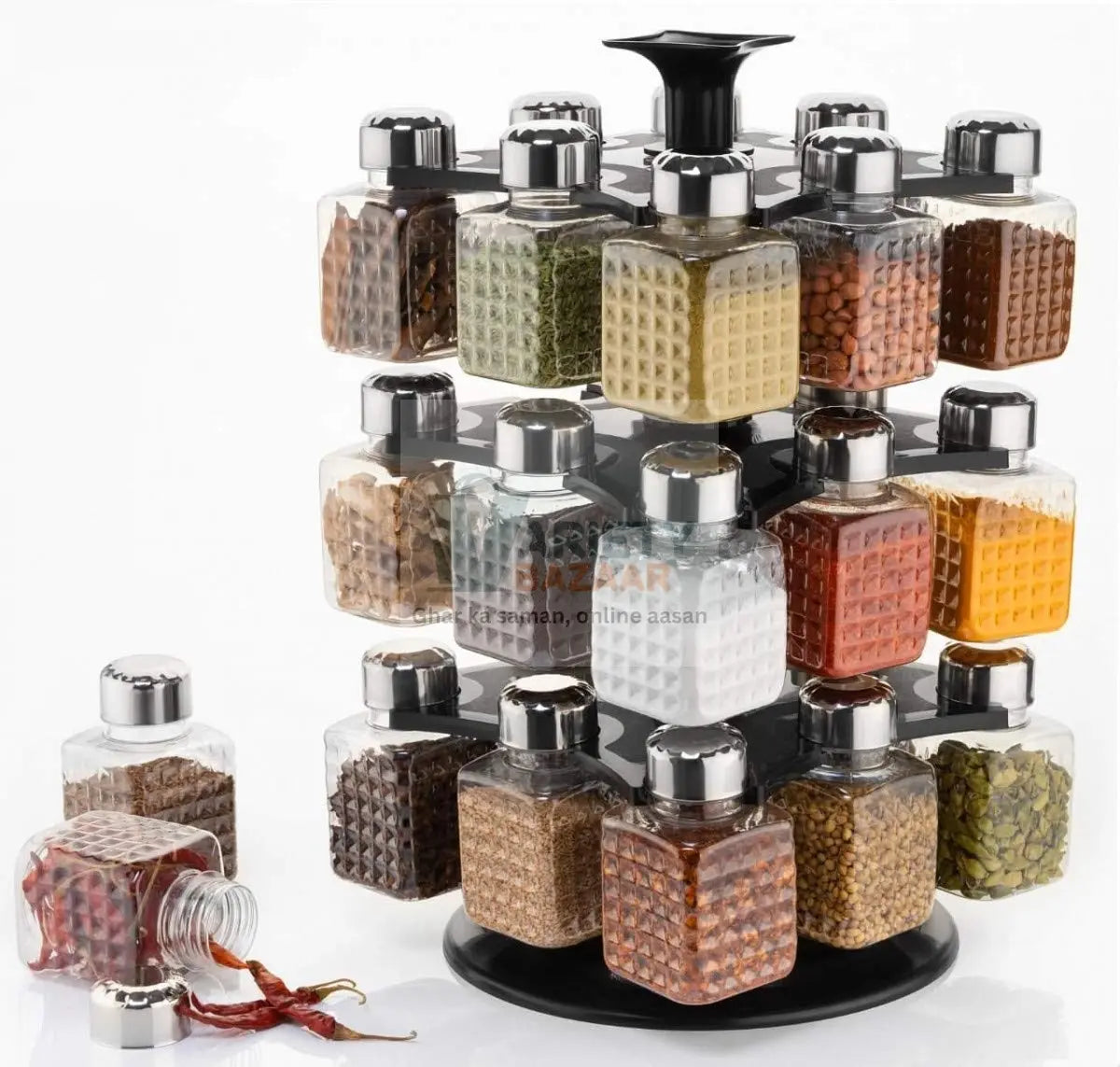 5504 All New Square 24 Bottle Design 360 Degree Revolving Spice Rack Container Condiment, Pieces Set, Square Small Container Travel Sahayak