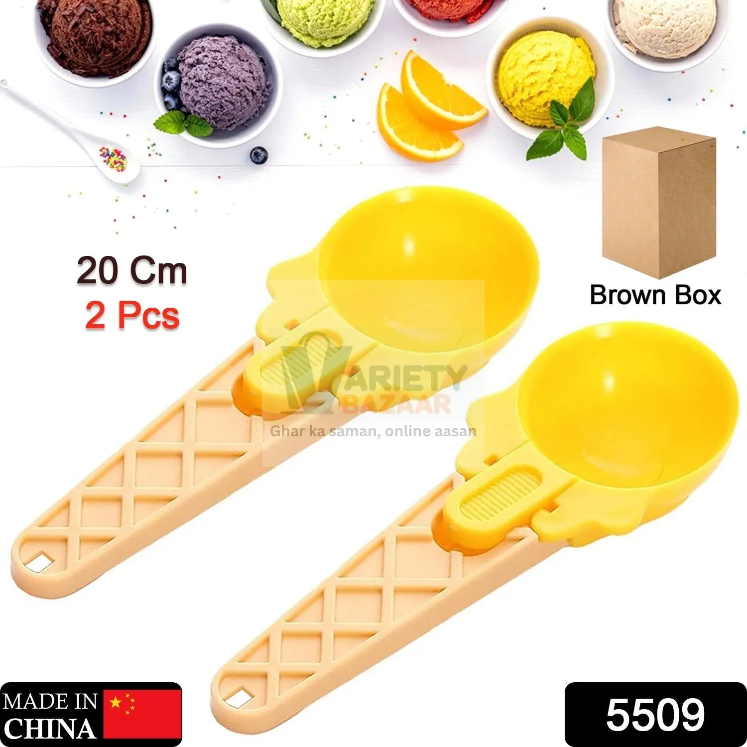 5509 Ice Cream Spoons 2pcs Plastic Water Melon Scoopers with Trigger Dipper and Adults for Summer Party Ice Cream Scoop, Food Serving Spoon Kitchen Tools Ice Cream Digging Spoon Household Spoons Cupcake Spoons Aps Fruit Ball Player (2 Pc) Travel Sahayak